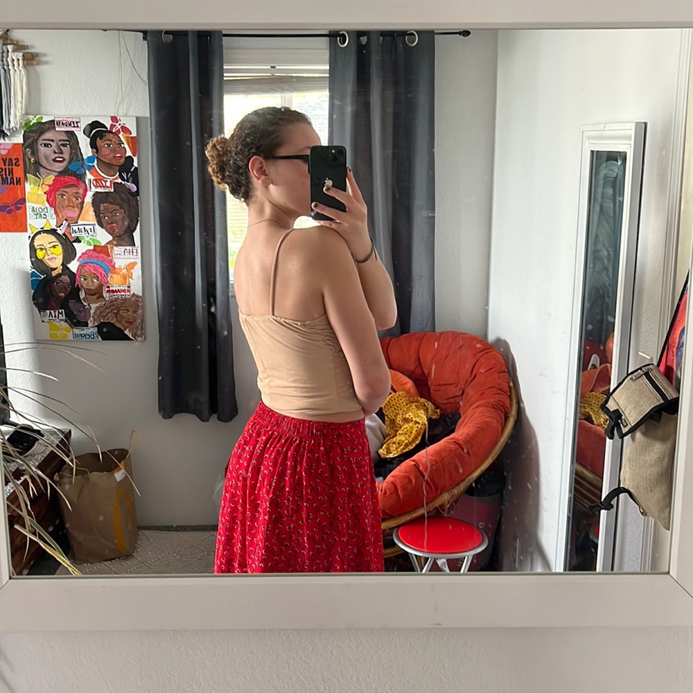 Old Navy Red and Floral Mini Skirt